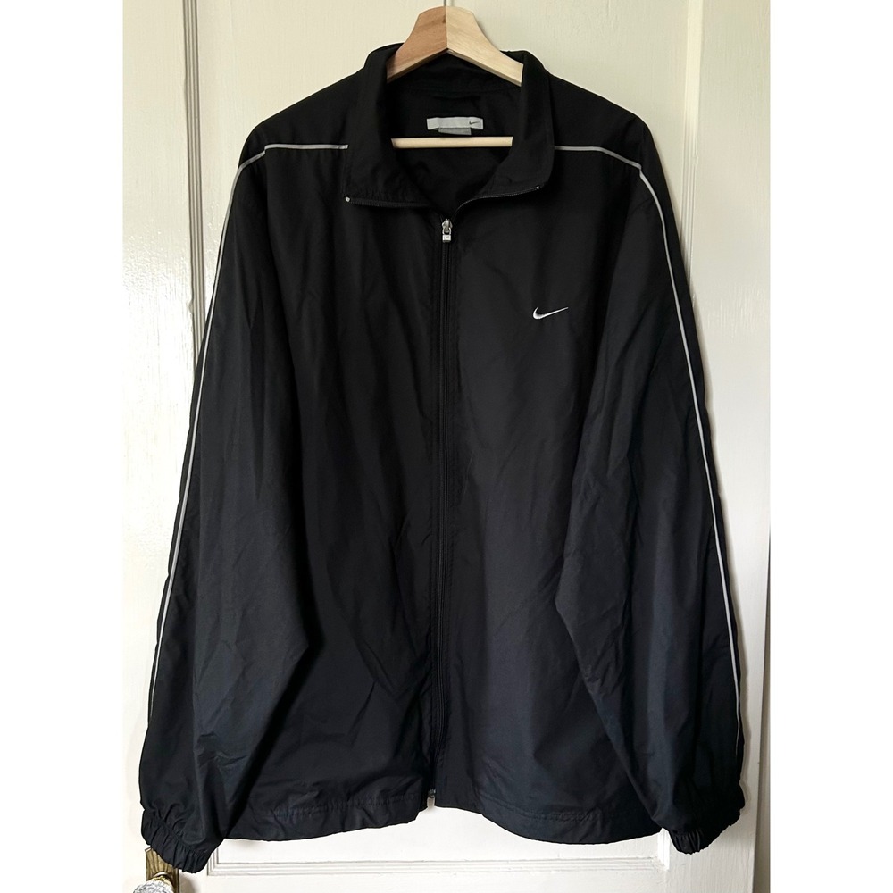 Nike Vintage Y2K Windbreaker Track Jacket Black White Men's XXL Swoosh Retro